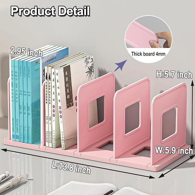 Lemical 4-Section Vertical Desk Organizer, Detachable Desktop File Sorter, Document & Magazine Holder for Office, Home, School & Dorm (Pink)