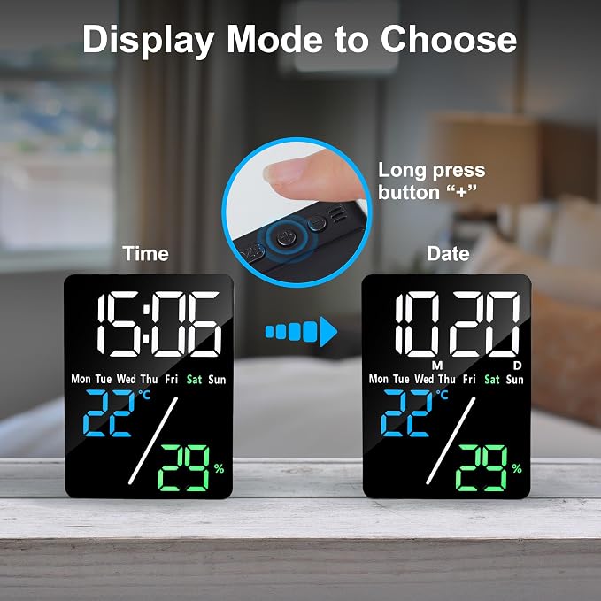 Lafocuse 5.7" LED Digital Alarm Clock Bedside, Table Clocks with Dual Alarm, Date, Day, Temperature, DST, USB Charging, Snooze for Heavy Sleepers Elderly Bedroom Living Room Office