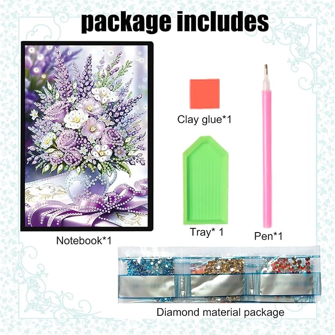 FRANDEK A5 50-Page DIY Lavender Diamond Art Painting Notebook with Beautiful Patterns, Special Shaped Diamond Art Craft for Beginners Adults Gift
