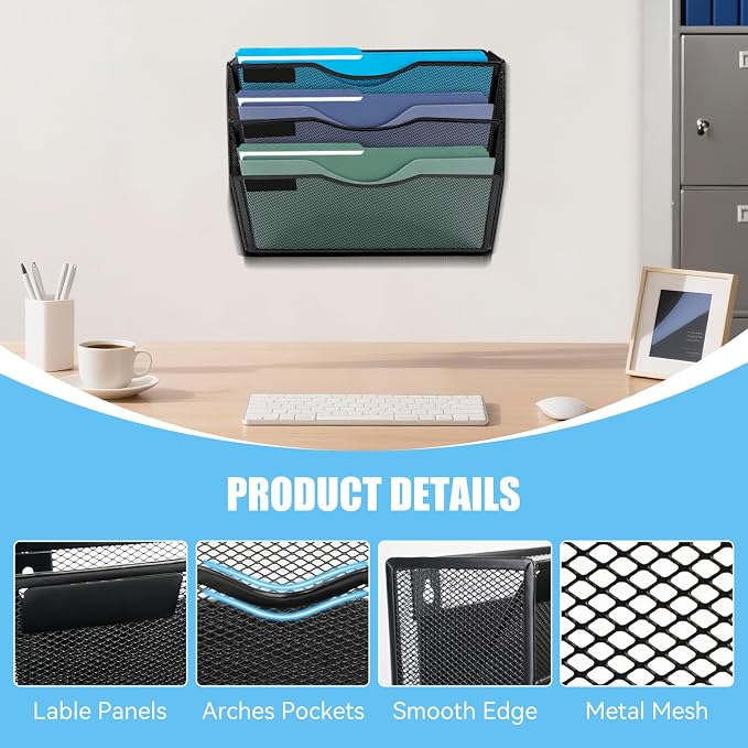 Magnetic File Holder,No Assembly Required & No Drilling,Hanging Magnetic File Organizer,Magnetic Mail Paper Folder Holder for Refrigerator,Whiteboard,File Cabinets (3-Tier)
