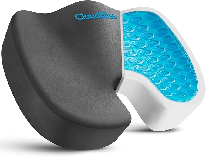 CloudBliss Gel Memory Foam Seat Cushion for Long Sitting, X-Large, Grey | Gel Chair Pad for Tailbone, Coccyx, Sciatica , Soft Suede Cover, Non-Slip , Washable Mesh, for office, home, car