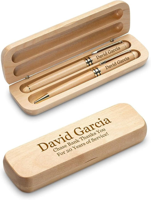 Executive Gift Shoppe | Personalized Maple Wood Ballpoint Pen & Fountain Pen Set