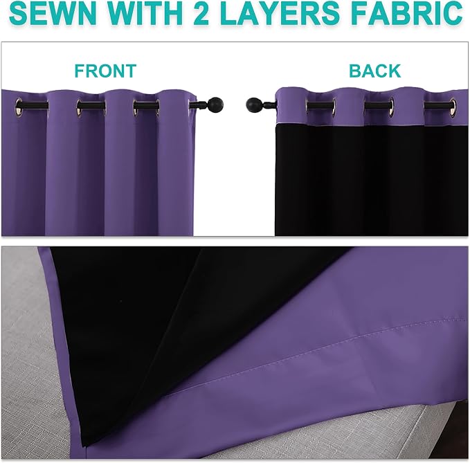 NICETOWN Lilac Purple Full Shade Curtain Panels, Pair of Energy Smart & Noise Blocking Out Blackout Drapes for Dining Room Window, Thermal Insulated Guest Room Lined Window Dressing, 62 x 84 inch