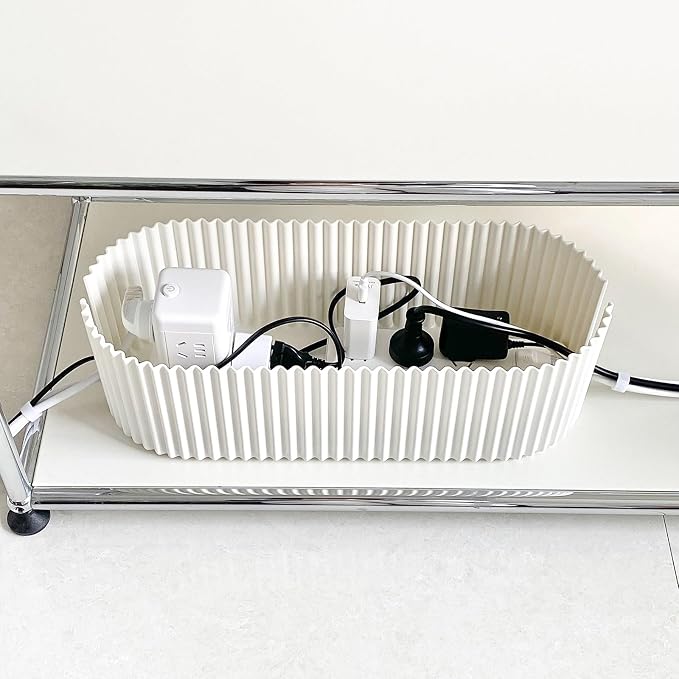 Cable Management Box, White, Large, 2 Pack | Plastic Cord Organizer Box with Lid, Under Desk, Power Strips Hider, For Home Office, Surge Protector Cover Bin