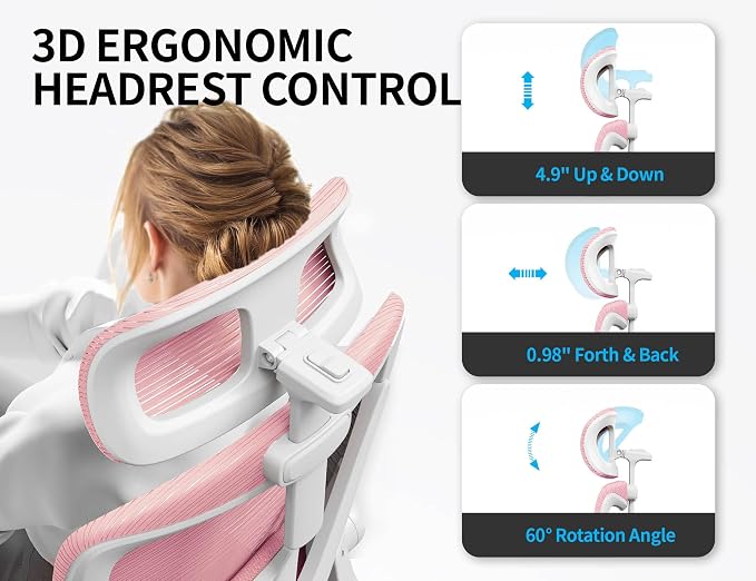 Ergonomic Office Chair: Mesh Desk Chair Comfy with Headrest& Lumbar Support | Ergalithic Big and Tall Office Chairs with Wheels & Flip-Up Arms-Computer Gaming Chairs for Adults Home Office Chairs(Pink)