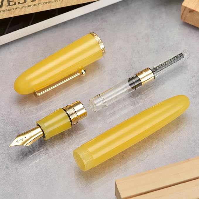 Jinhao 9019 Fountain Pen Dadao Yellow Jade Acrylic Heartbeat Nib, #8 Fine Point Large Converter Smooth Writing InstrumentConverter