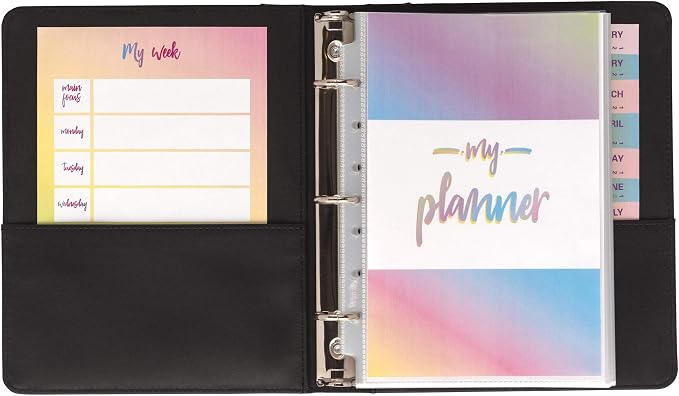 Samsill 1" Junior Size 3 Ring Binder, Leather, Black with Contrast Stitching, Holds 8.5 x 5.5 Paper, 3 Rings, Notebook Binder, Portfolio Organizer, Planner, Journal