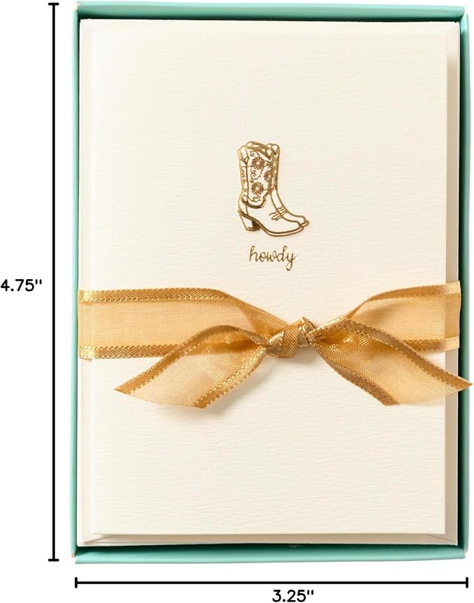 Graphique Cowgirl Boots Cards, Pack of 10 Cards with Envelopes, All Occasion Greetings, Blank Inside, Gold Foil Embossing, La Petite Press Collection Boxed Set, 3.25" x 4.75"