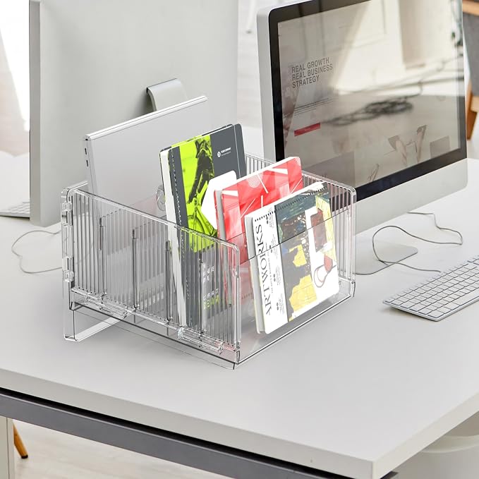 File Sorter Organizer, 5 Sections Acrylic Letter Tray 2 Pack | Desk Mail Organizer Letter Holder for Envelopes, Mail, Electronics