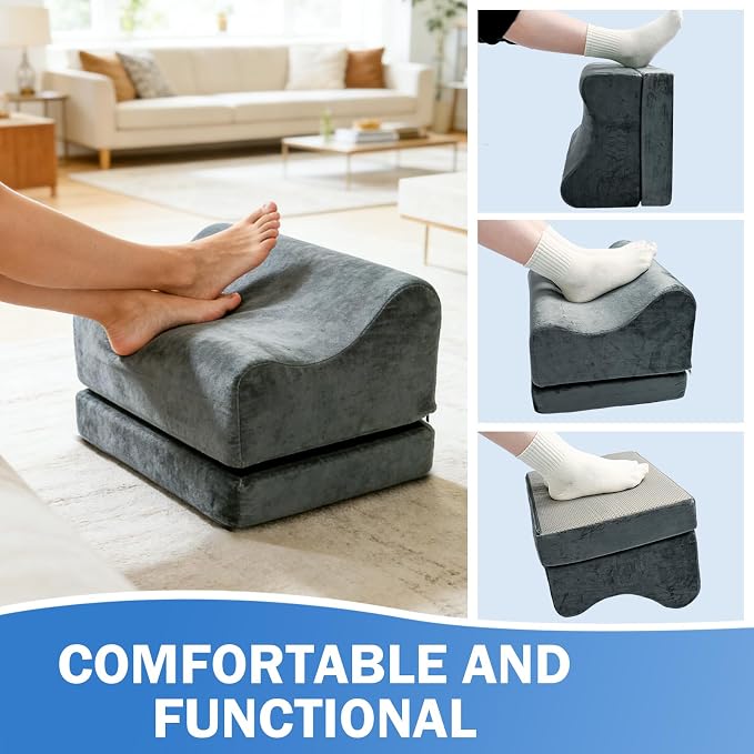 Foot Rest for Under Desk at Work, Adjustable Height Footstool | for Office, Home, Sofa, Gaming. Anti-slip Base. Ergonomic Design Supports Feet, Legs,Reduces Back and Hip Fatigue