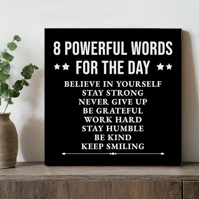 Inspirational Wall Decor, Motivational Canvas Painting Wall Art for Men Teen Boy, Black and White Positive Quotes Posters for Bedroom Living Room Classroom Gym Office (8 X 8 Inches, Framed)