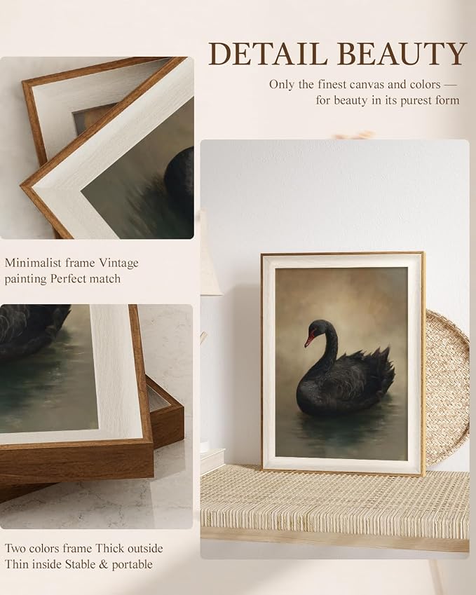 VIYYIEA Framed Wall Art for Living Room, Elegant Black Swan Canvas Prints, Vintage Moody Animal Home Decor, Aesthetic Bedroom Bathroom Kitchen Office Decor, Thoughtful Gift, 12x16 Inch