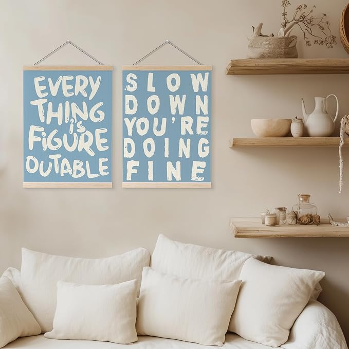 YQDEJ Blue Everything Is Figureoutable Inspirational Wall Art Poster Hanger Frame of 2, Positive Affirmations Wall Decor, Motivational Wall Art for Home Office Classroom, 12x16 Inch