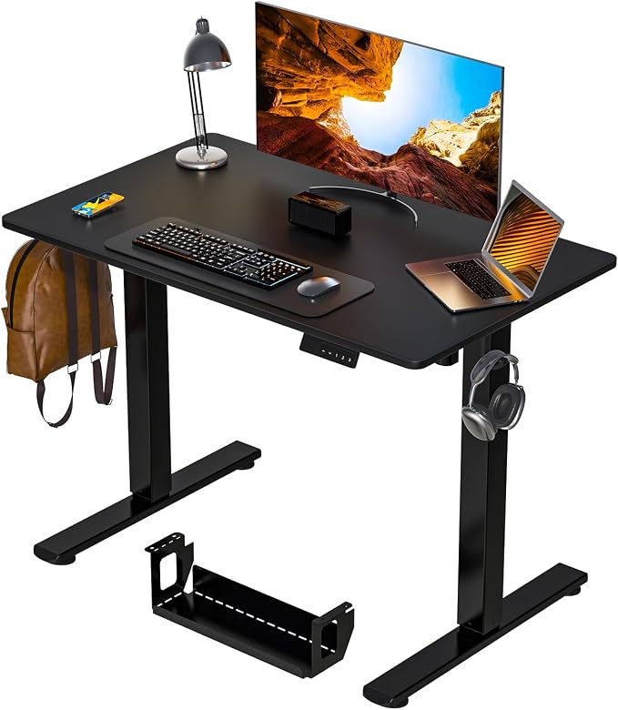 Kingant Standing Desk Height Adjustable Small Electric Stand Up Desks [40 x 20 Inch] - Ergonomic Sit Stand Desk Rising Desks for Home Office Computer Desk Stand Desk Workstation with Cable Management