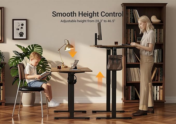 Seang Electric Height Adjustable Standing Desk, 48 x 24 Inch Sit-Stand Desk with Stable T-Shaped Frame, 3 Memory Buttons & Cable Organization for Home Office Workstation, Black Frame/Rustic Brown Top