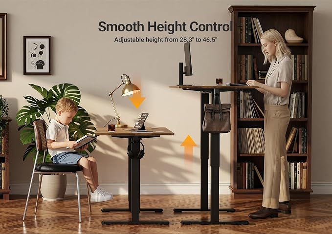 Seang Electric Height Adjustable Standing Desk, 55 x 24 Inch Sit Stand Desk with T-Shaped Frame, 3 Memory Presets & Cable Management for Home Office Computer Workstation, Black Frame/Rustic Brown Top