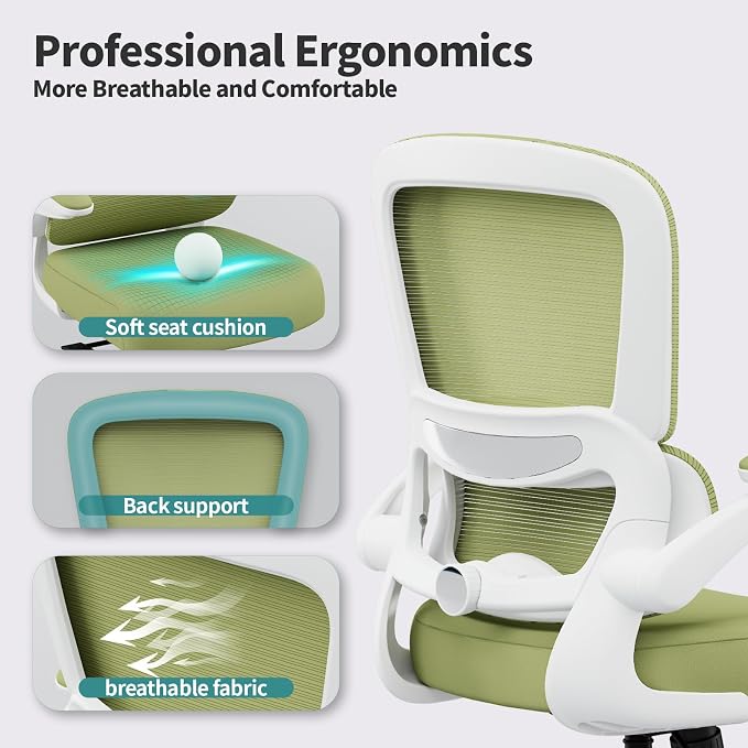 TRALT Office Chair - Ergonomic Desk Chair with Adjustable Lumbar Support, Mesh Computer Chair, Executive Chairs for Home Office Comfortable Lumbar Support (White Green)