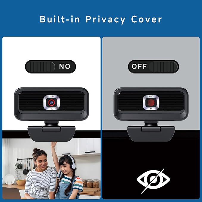 4K Webcam for PC, Computer Camera for Desktop, USB Webcam with Tripod,2 Noise Reduction Mics, Built-in Privacy Cover, for PC/Zoom/Skype/Team/Laptop/MacBook/Windows