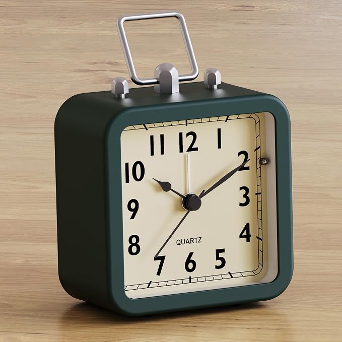 AYRELY® Small Metal Alarm Clock, Desk and Table Clock for Travel | Battery Operated Retro Silent Clock with Light for Bedroom, Bedside, Shelf and Living Room Decor (Blue)