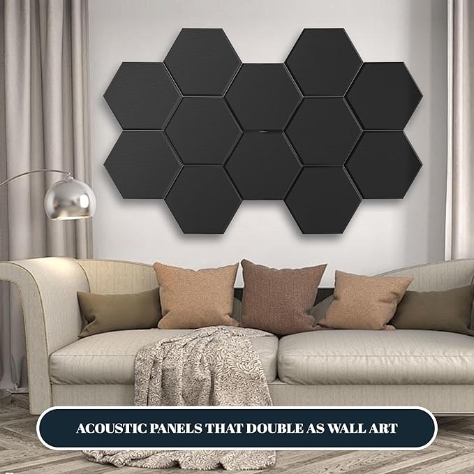 15 Pack Hexagon Self-Adhesive Sound Proof Foam Panels for Walls, Acoustic Panels 12" x 14" x 0.35" High Density Sound Absorbing Tiles for Home Studio, Office, Gaming Room & Theater