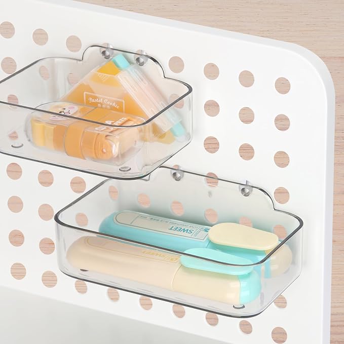LETURE Desktop Stationery Organizer Storage with 3 Drawers, Plastic Desk Organization Holder with Pegboard Shelf & Adjustable Compartments for Stationery Office Supplies Makeup Accessories (White)