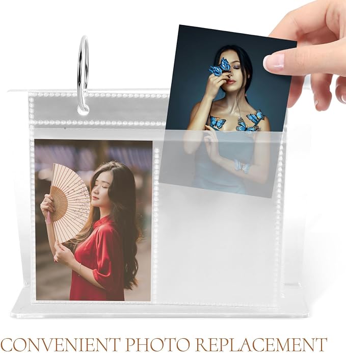 2pcs Acrylic Desk Photo Frame Flip Album with Calendar Style Design Tabletop Picture Holder for Displaying and Changing Photos Easily