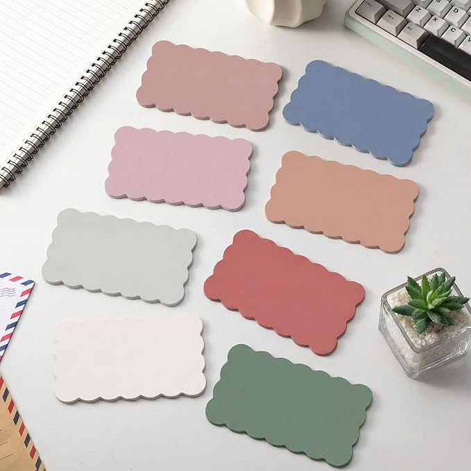 Eaasty 8 Pack Scalloped Sticky Notes Cute Adhesive Memo Pads Vintage Colors Aesthetic Unlined Self Stick Note Pads 3" x 5" Pretty Wavy Sticky Notes Bulk 240 Sheets for School Office Supplies