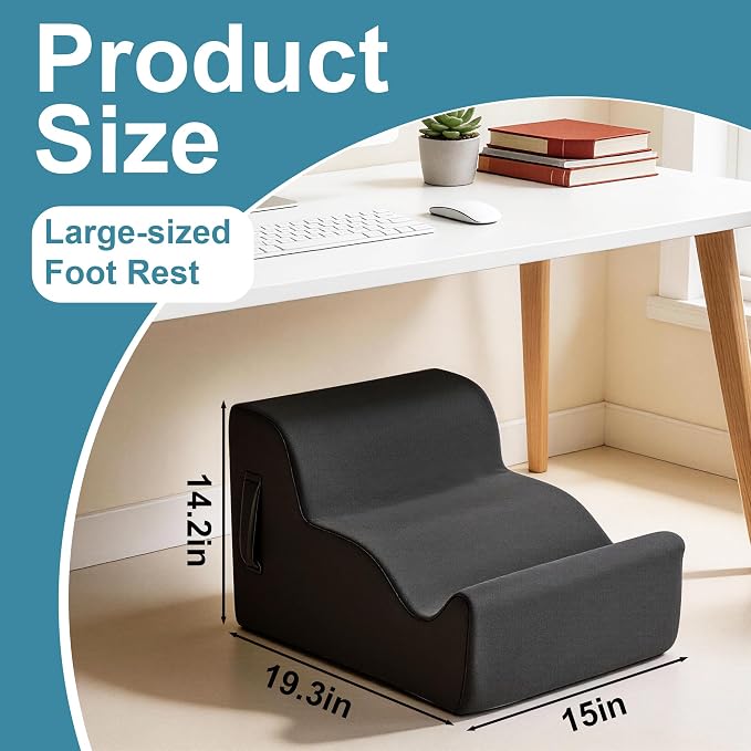 BALAPET Ergonomic Foot Rest Under Desk, Large Leg Rest for Desk with High Density Foam, Office Foot Stool for Chair, Multi-Use Leg Elevation Support Cushion for Work, Gaming, Sofa Relaxation(Black)