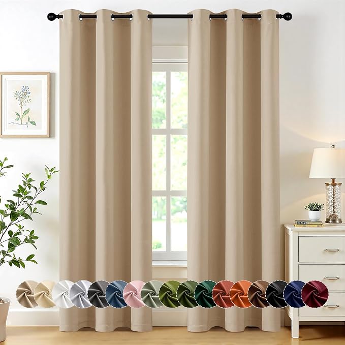 MIULEE Blackout Curtains for Bedroom Living Room 2 Panels, Thermal Insulated Room Darkening Drapes Grommet Noise Reducing Light Blocking Window Treatments 84 Inches Long 40x84 Inch Biscotti Beige