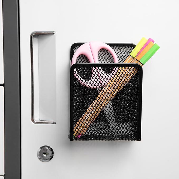 Magnetic Pen Holder - Magnetic Black Mesh Locker Cups, Organizational Supplies, Strong Magnet Storage Marker Pen Pencil Organizer for Refrigerator,Whiteboard,Locker Accessories
