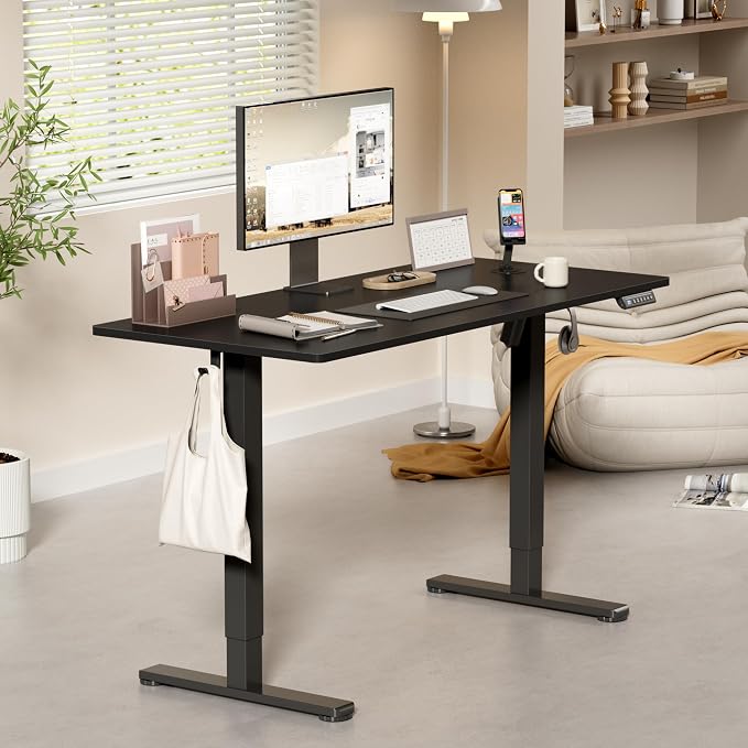 YESHOMY Height Adjustable Electric Standing Desk, 46 x 24 Inches Memory Home Office Sit Stand up Desk with Phone Holder and USB Charging Port, Black