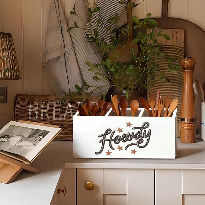 Western Pen Pencil Holder for Desk, Cowgirl Gifts, Cowboy Gifts for Women Men, Western Office Decor, Howdy Southwestern Wooden Box Sign Decorations for Home Office Desk Tabletop