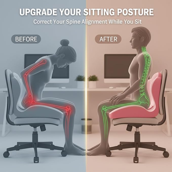 SakerPlus Ergonomic Memory Foam Seat Cushion and Back Support Pillow, One Piece Chair Cushion with Lumbar Support, L Shaped Office Chair Cushion for Desk Chair, Car Seat, Computer Wheelchair (Black)