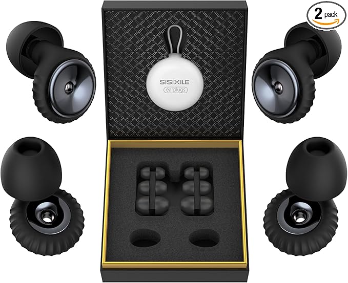 2 Pairs Noise Cancelling Earplugs with Premium Metal Design and Elegant Gift Box,Sleeping, Concerts, Travel, Noise Sensitive People – 35dB Reusable Silicone Earplugs for Men and Women,Black