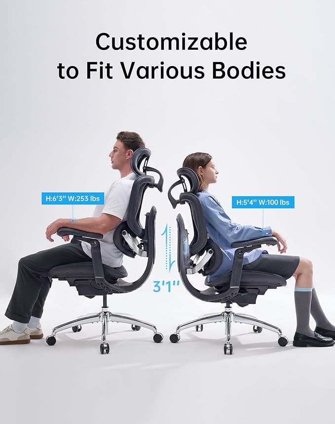 SIHOO Doro C300 Pro V2 Ergonomic Office Chair Without Footrest, Full-Body Adaptive Support, 8D Armrests & Breathable Mesh, Comfy High Back Computer Desk Chair for Long Hours, 135° Recline (Black)