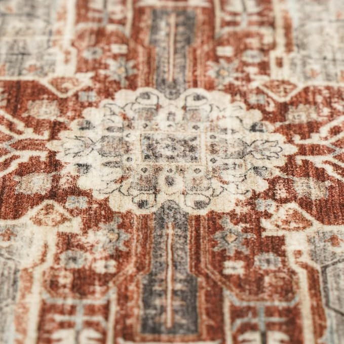 RUUGME Washable 9x12 Area Rugs - Large Rugs for Living Room Stain Resistant Carpet Vintage Rugs for Bedroom with Non Slip Backing Home Decor Floor Decoration Mat (9x12 Brick)