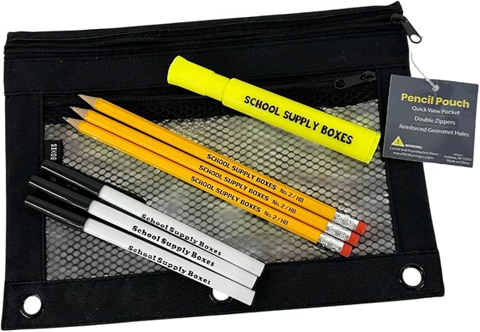School Supply Boxes | Budget Saver Case (4 Boxes) | Back to School Essentials Kit for Students & Teachers | Includes Spiral Notebook, Crayons, Pens, Pencils, Glue & More