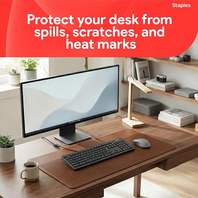 Anti-Slip Faux Leather Desk Pad, 31.5” x 15.7”, Brown, Large Desk Mat for Office & Home Workspace
