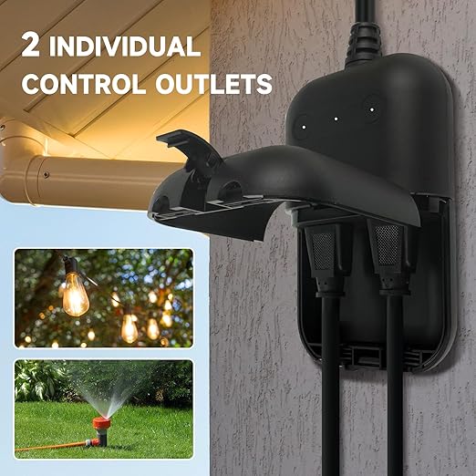 EP Outdoor Smart Plug, Waterproof IP66 WiFi Plug with 2 Individually Sockets, Compatible with Alexa & Google Assistant, Smart Outdoor Outlet for String Lights, UL Certified, Black