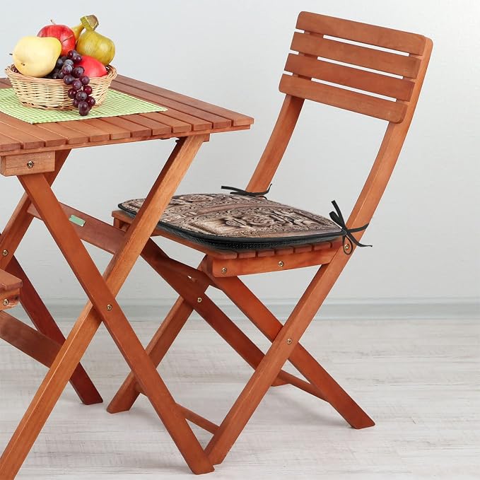 Lunarable Rustic Chair Cushion Pads Set of 2, Wooden Carved Door Image Detailed Kathmandu Cultural Facade Print, Anti-Slip Seat Padding for Kitchen & Patio, 16"x16", Brown