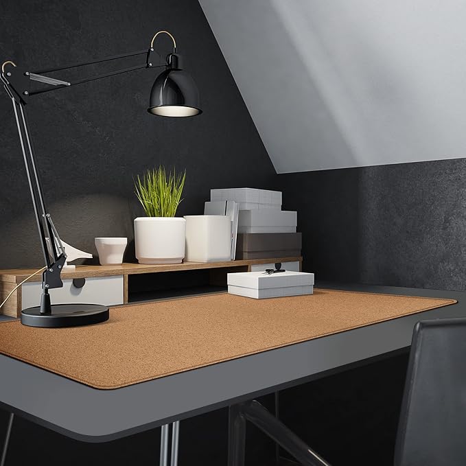 MAIDERN 47.2" x 15.7" Cork & Leather Desk Pad, Large XXL Mat, Full Mouse Pad, Dual Sided Protector for Gaming Home Office (Brown)