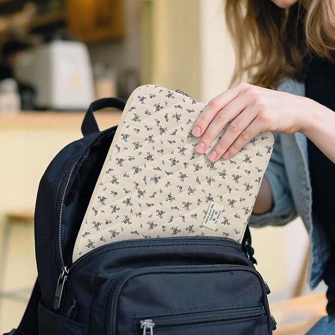 Puffy Laptop Sleeve 13 Inch Cute Quilted Laptop Protective Case Padded Floral Computer Sleeve for MacBook (A-Black, 13 Inch)