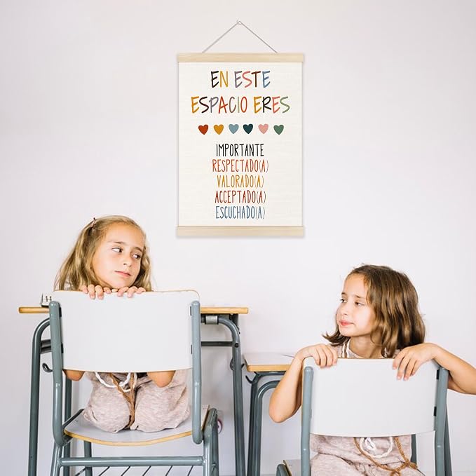 Welshower Spanish Mental Health Poster Hanger Frame, En Este Espacio Eres in This Space You Are Wall Art Prints Decor for Classroom Therapy Counselor Calming Office Framed, 12x16 Inch