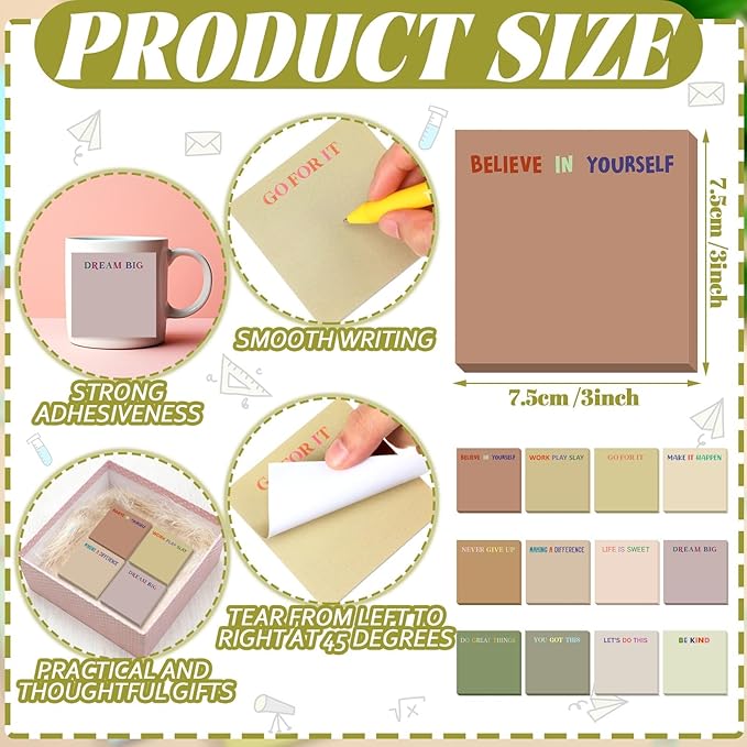 Yinder 24 Pcs Inspirational Sticky Notes Thank You Gift Motivational Sticky Note Pad Employee Appreciation Gift Bulk for Staff Coworker Teacher Nurse Office Groups 3 x 3'' (Motivation,Boho)
