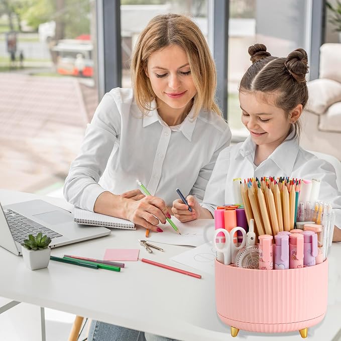 Camelmother 360°Rotating Pen&Pencil Holder For Desk With 5Slots Cute Office | Spacious Beautiful & Durable For Teachers Students Workers Easy Storage for Pens Stationery