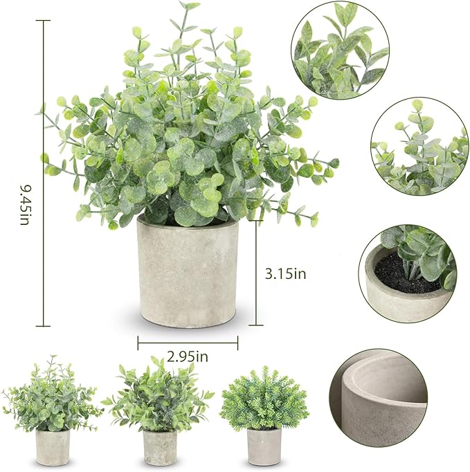 ZAIYW 3 Pack Small Fake Plants, Mini Potted Artificial Greenery Plants, Desk Plant Eucalyptus Rosemary for Indoor Home Office Table Shelf Farmhouse Bathroom Decor (Sage Green)