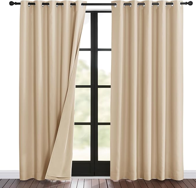 NICETOWN Living Room Noise Reducing Curtains, Privacy Protection & Completely Shaded Ring Top Drapes, Sound Preventing Insulated Window Treatment Curtain Panels(Biscotti Beige, 2 Pieces, W62 x L84)