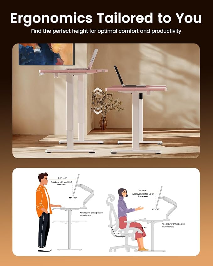 ErGear Height Adjustable Electric Standing Desk, 48 x 24 Inches Sit Stand up Desk, Memory Computer Home Office Desk, Pink