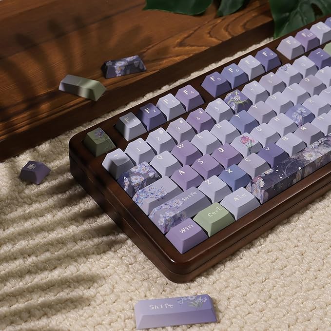 Sumgsn 152 Keys Dye Sub PBT Custom Keycaps Cherry Profile Purple Blossom Keycaps Set Fit for Mechanical Keyboards Alice Keyboard Cherry Mx Switches