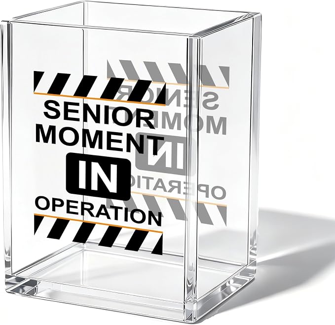 Funny Office Acrylic Cosmetic Pen Pencil Holder Cup, Senior Moment In Operation Pencil Organizer, Humor Unique Desk Accessories, Minimalist Sarcastic Gifts for Women Men Employee（A08）